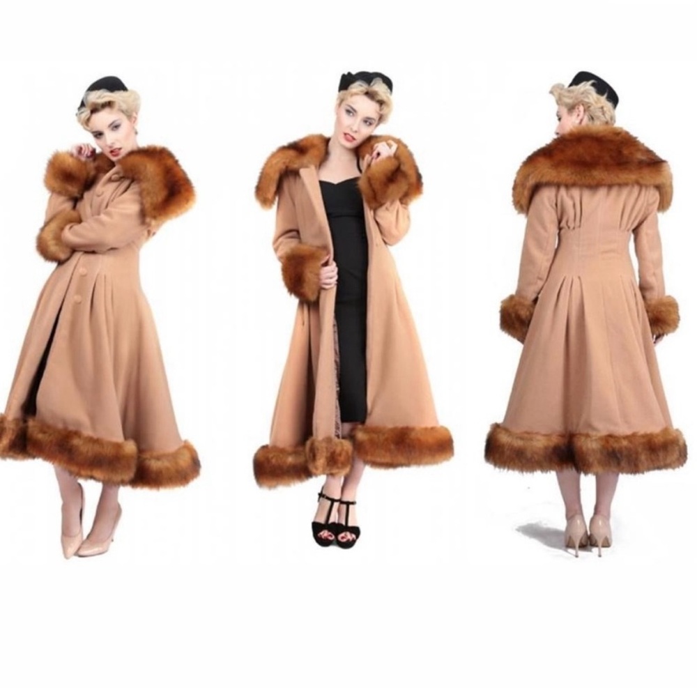 Collectif Plaid Coat with Faux Fur Trim - Picture 7 of 8
